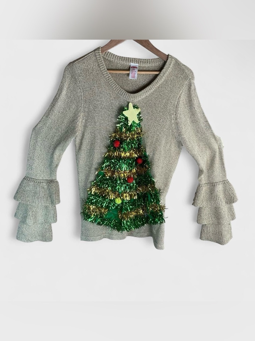 Holiday Time Metallic Gold Ugly Christmas Sweater Size Small